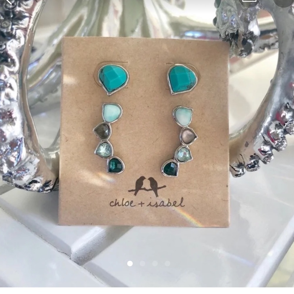 Peacock Plumes  Ear Climber + Stud Set Earrings